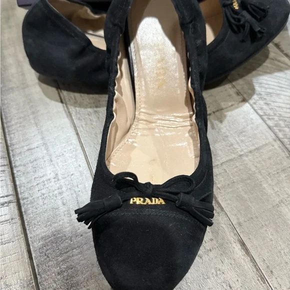 Prada Women's Black Suede Loafers with Bow - Picture 3 of 8